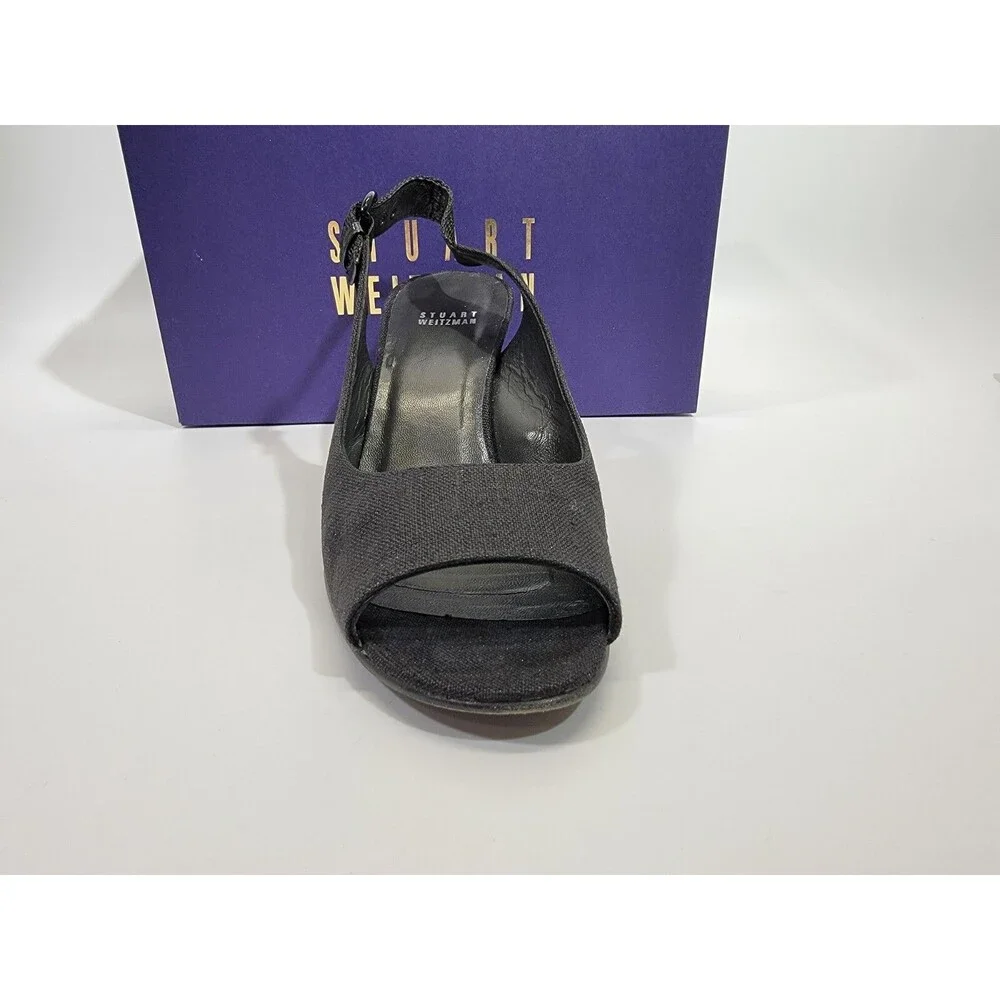 Stuart Weitzman 10 Beltitout Black Linen Slingback High Heels Pumps Designer EUC